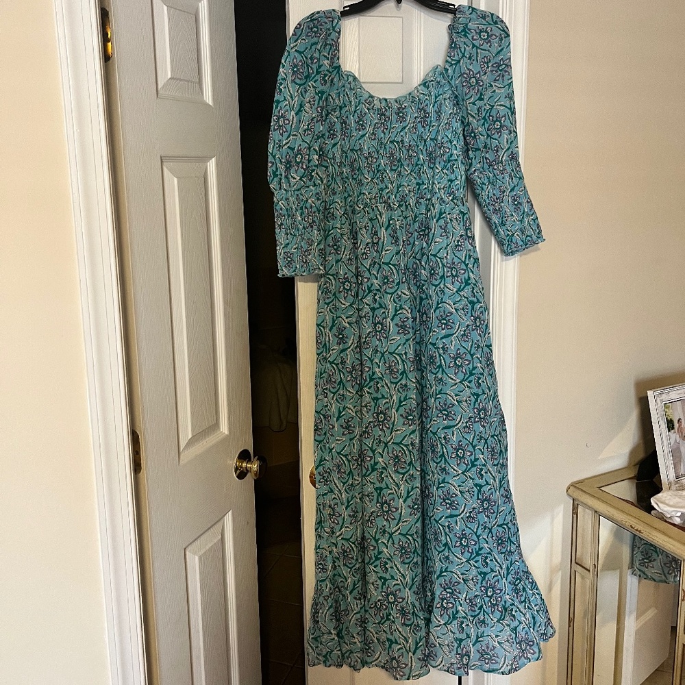 Antik Batik turquoise dress with smocked bodice